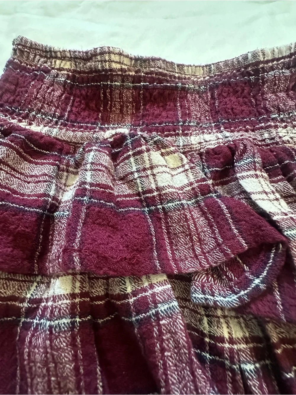 art class Burgundy Plaid Tiered Ruffle Skirt